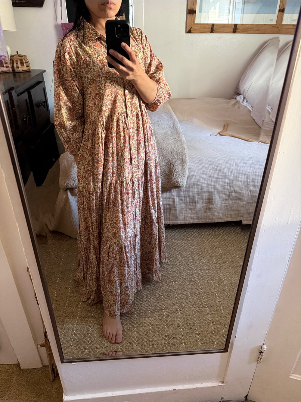 NATURAL LIFE Floral Tiered Maxi Dress in Pink and Beige